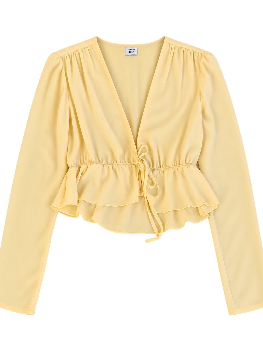 Sunday Best Aritzia Yellow Wrap Tie Ruffle Peplum Blouse
